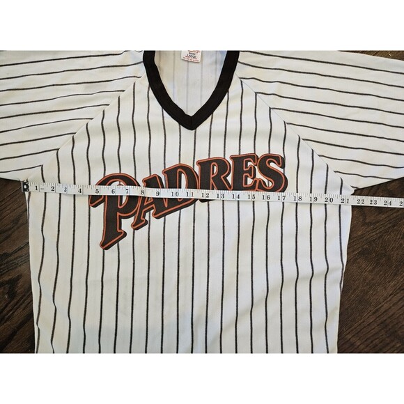 San Diego Padres Baseball Rawlings Pinstripe Single Stitched Shirt Men's L VTG - Picture 9 of 14